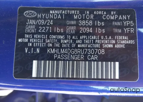 2024 Hyundai Elantra Sel z USA, uszkodzony, nr VIN KMHLM4DG8RU730708